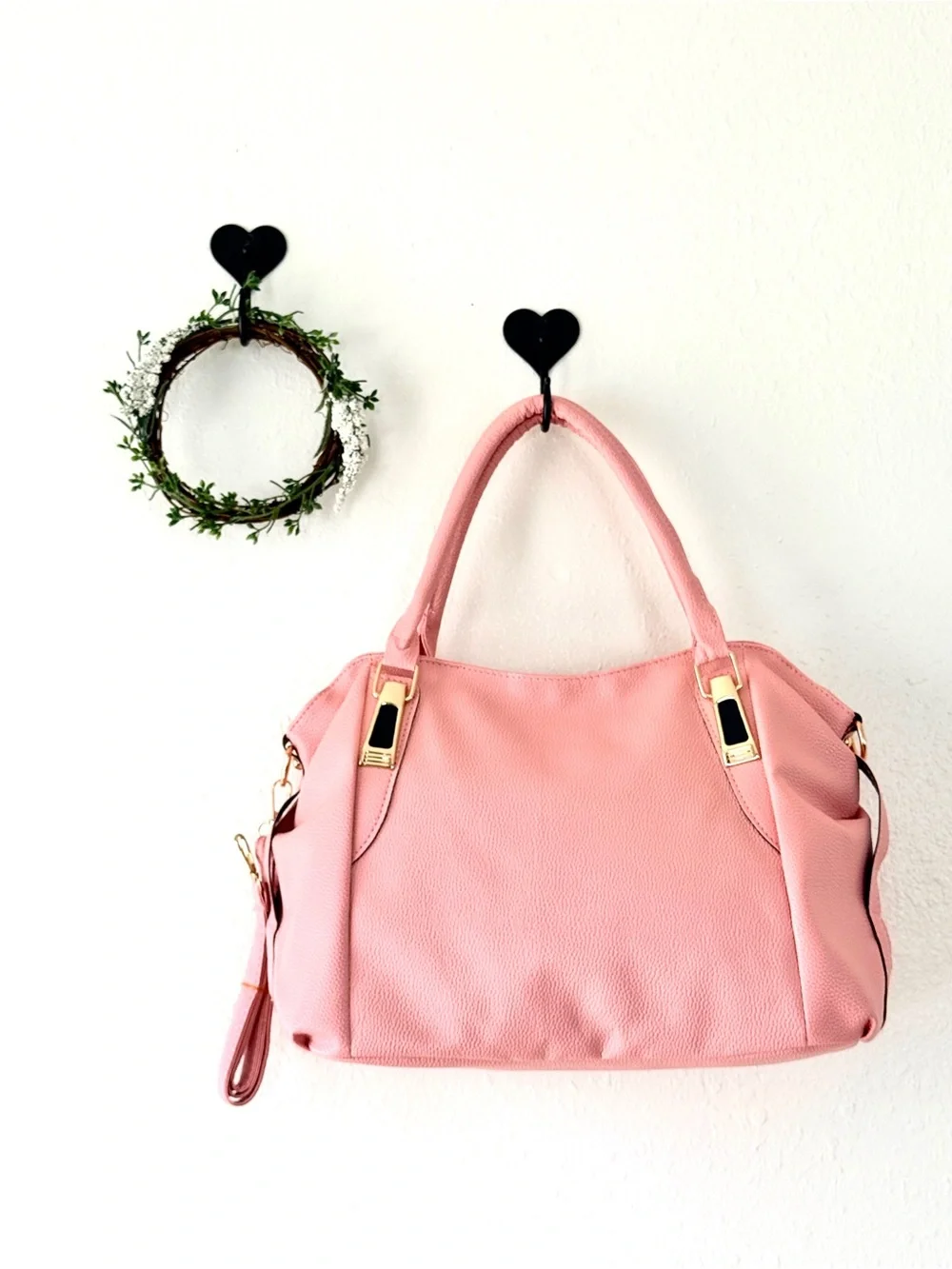 Light Pink Faux Leather Satchel Shoulder Bag Gold Hardware NWOT